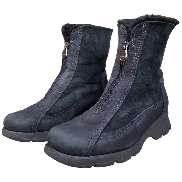 Vintage La Canadienne square toe sherpa lined lug sole black suede platform boot - Picture 3 of 13